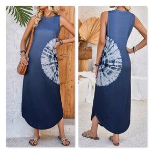 Tie-Dye Gradient Pocket Sleeveless Midi Dress Sz S NWOT